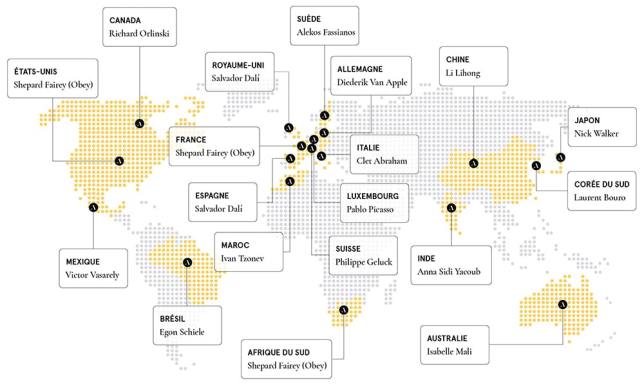 Les artistes les plus vendus par pays sur Artsper en 2022