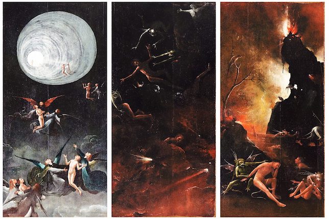 Hieronymus Bosch, Visions de l'au-delà, 1490 © Museo di Palazzo Grimani, Venezia. Juxtaposition du paradis et de l'enfer.