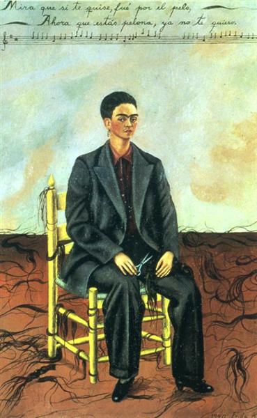 Frida Kahlo painting "Self-Portrait with Cropped Hair"